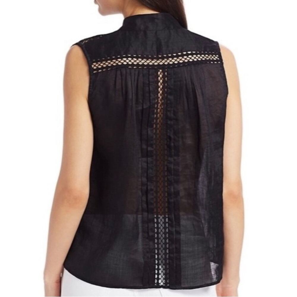 Frame Cali Ramie Lace Inset Tank Blouse with camisole in Noir Black XS - Picture 2 of 9
